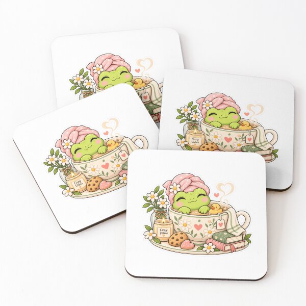 Item preview, Cute green frog enjoying a cozy warm bath with books and flowers designed and sold by CHERRY--SHOP.