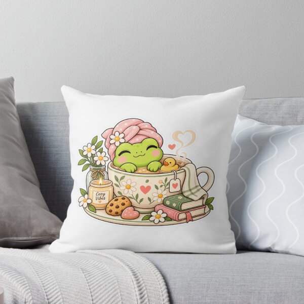Item preview, Cute green frog enjoying a cozy warm bath with books and flowers designed and sold by CHERRY--SHOP.
