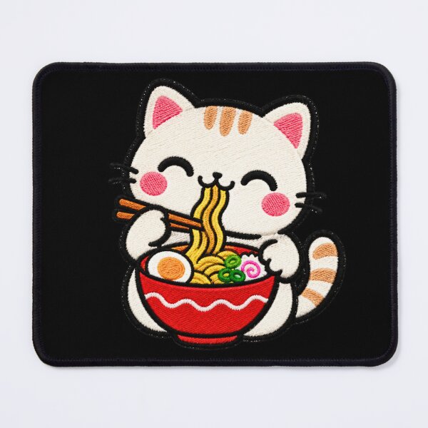 Item preview, Cute Cat Eating Ramen Kawaii Embroidery Patch designed and sold by ColorSplash123.
