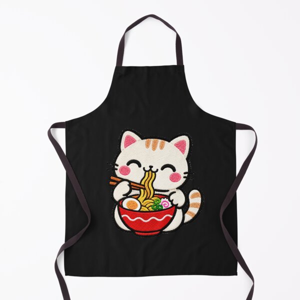Item preview, Cute Cat Eating Ramen Kawaii Embroidery Patch designed and sold by ColorSplash123.