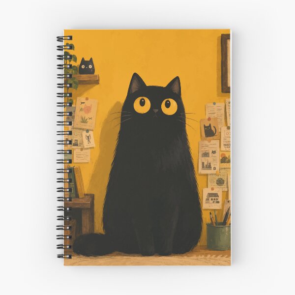 Item preview, Cozy Black Cat Yellow Study Room Aesthetic Botanical Whimsical Art designed and sold by The Upside Down.