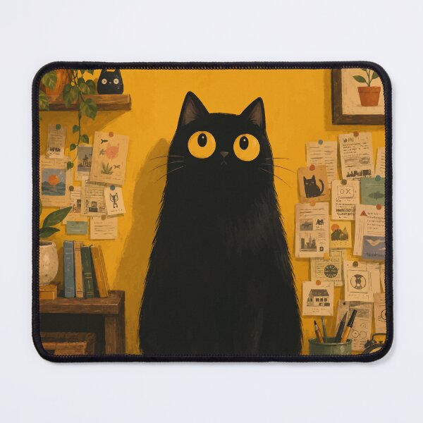 Item preview, Cozy Black Cat Yellow Study Room Aesthetic Botanical Whimsical Art designed and sold by The Upside Down.