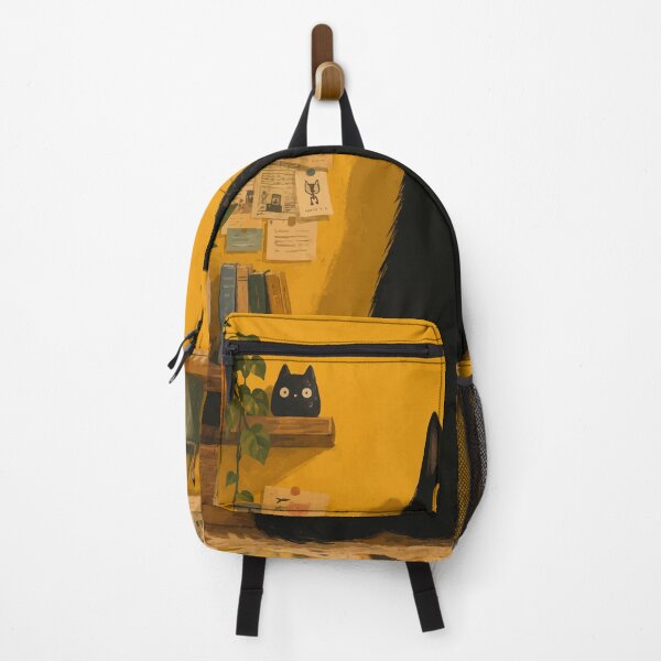 Item preview, Cozy Black Cat Yellow Study Room Aesthetic Botanical Whimsical Art designed and sold by The Upside Down.