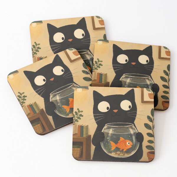 Item preview, Black Cat Holding Goldfish Bowl Cute Whimsical Botanical Aesthetic Art designed and sold by The Upside Down.