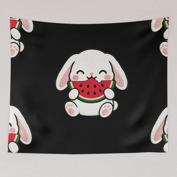 Item preview, Cute Bunny Eating Watermelon Kawaii Embroidery Patch designed and sold by ColorSplash123.