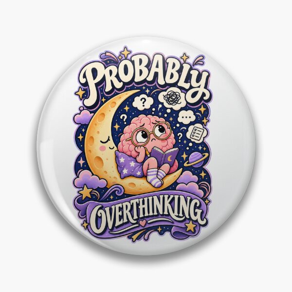 Item preview, Probably Overthinking – Cute Brain on Crescent Moon | Funny Celestial Overthinker Design designed and sold by Matheist.