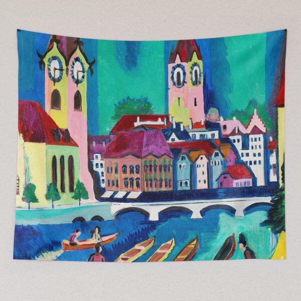 Item preview, Zurich, Switzerland city center, town hall with clock towers cityscape painting by Ernst Ludwig Kirchner designed and sold by Jéanpaul  Ferro.