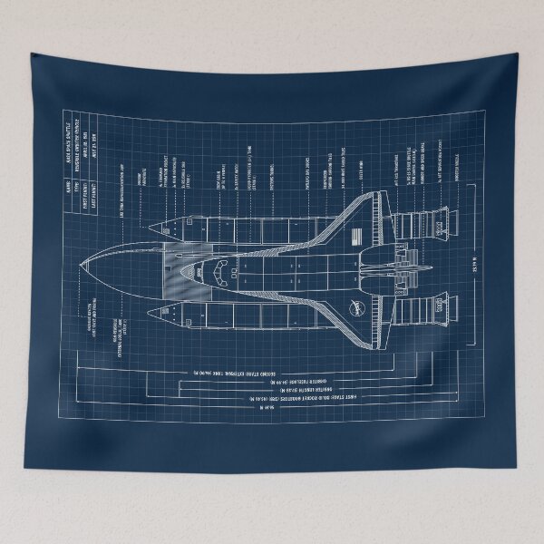 Item preview, NASA Space Shuttle Front Elevation (Vertical Navy Blueprint) designed and sold by BGALAXY.