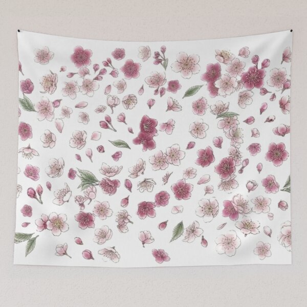 Item preview, Japanese Spring Blossoms - Scattered Cherry Blossoms Watercolor Art designed and sold by Kokeshidreams.