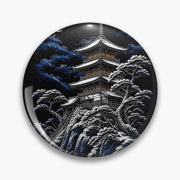 Item preview, Snowy Japanese Pagoda Temple Under Moonlit Night Sky designed and sold by GrinGalore.