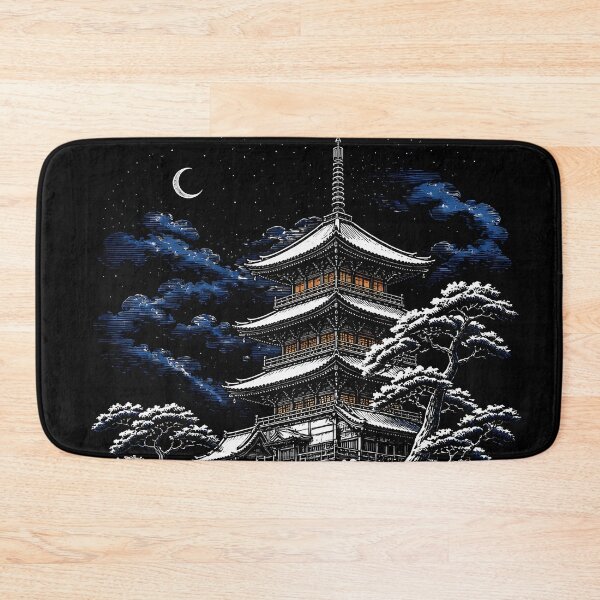 Item preview, Snowy Japanese Pagoda Temple Under Moonlit Night Sky designed and sold by GrinGalore.