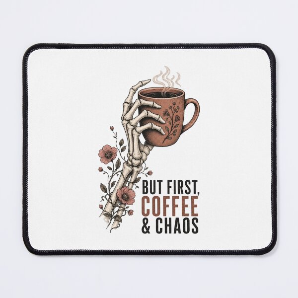 Item preview, But First Coffee & Chaos Shirt, Comfort Colors® Floral Skeleton Hand Tee, Funny Halloween Coffee Graphic designed and sold by TshirtsLabs.