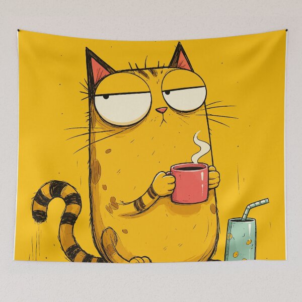 Item preview, Grumpy Morning Coffee Cat Funny Tired Tabby Retro Comic Graphic designed and sold by The Upside Down.