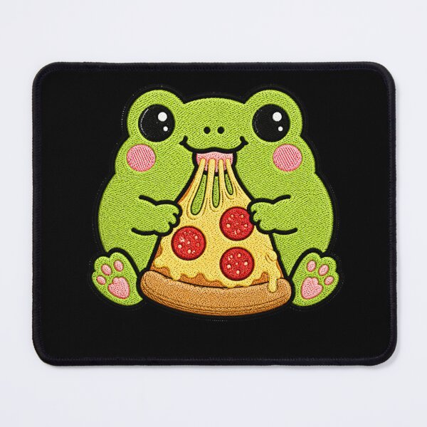 Item preview, Cute Frog Eating Pizza Kawaii Embroidery Patch designed and sold by ColorSplash123.