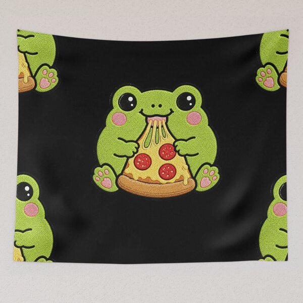 Item preview, Cute Frog Eating Pizza Kawaii Embroidery Patch designed and sold by ColorSplash123.