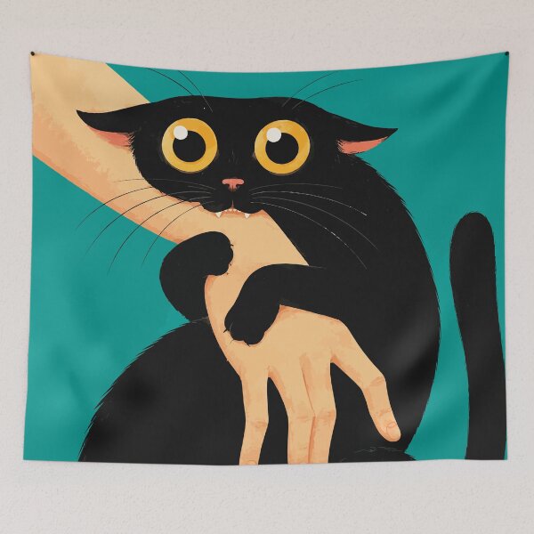 Item preview, Funny Black Cat Biting Hand Cute Playful Void Kitten Love Bite Graphic designed and sold by The Upside Down.