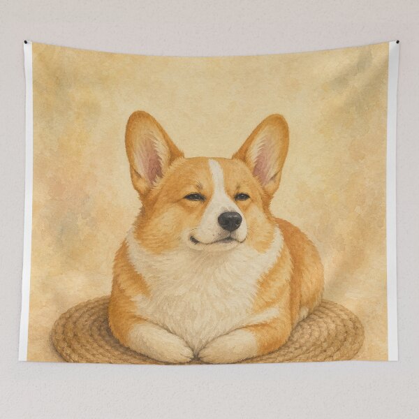 Item preview, Corgi Loaf on a Round Rug Watercolour designed and sold by GoldenHourWalls.