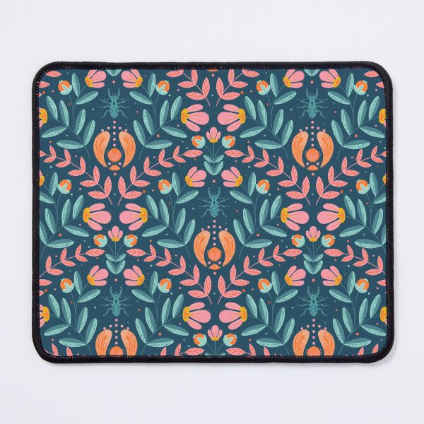 Item preview, Folk Floral & Beetle Pattern dark designed and sold by BettyfulArt.