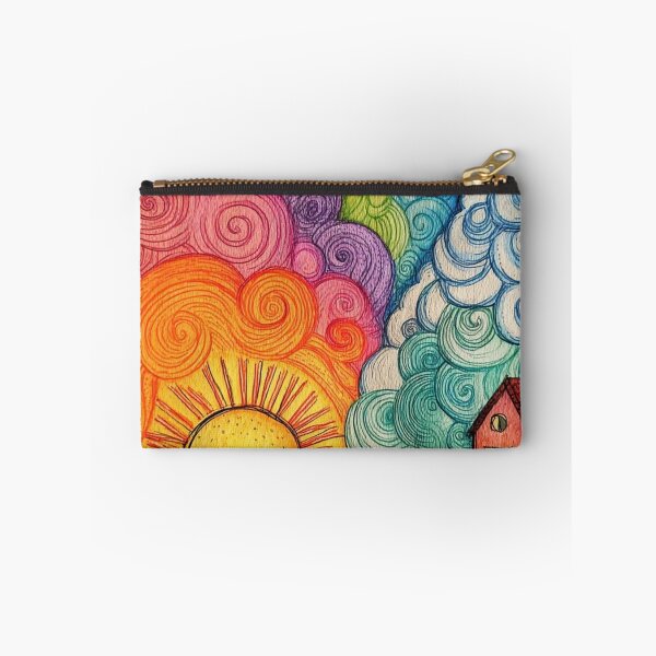 Item preview, Psychedelic Sun and Village Whimsical Landscape Illustration designed and sold by ArhaanFashions.