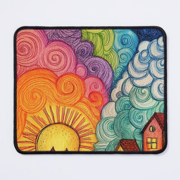 Item preview, Psychedelic Sun and Village Whimsical Landscape Illustration designed and sold by ArhaanFashions.