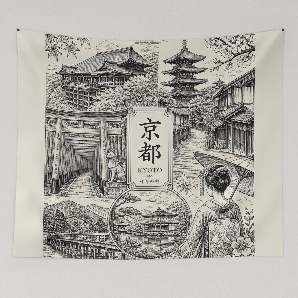 Item preview, Kyoto Japan Travel Vintage Japanese Temple Landscape designed and sold by GrinGalore.