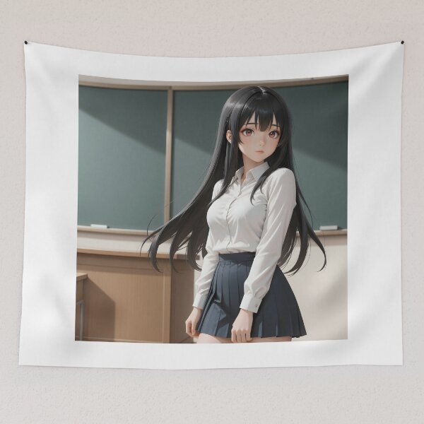 Item preview, Black Haired Anime Schoolgirl Elegant Classroom Student designed and sold by Killington.