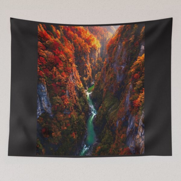 Item preview, Fiery Autumn Canyon Emerald River Photography designed and sold by conohitoAI-ArtGallery.