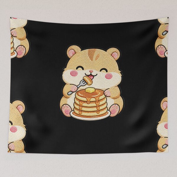 Item preview, Cute Hamster Eating Pancakes Kawaii Embroidery Patch designed and sold by ColorSplash123.