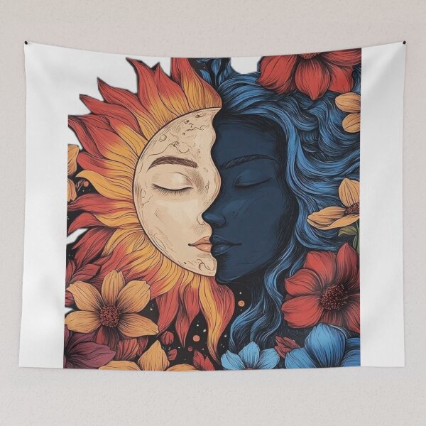 Item preview, Sun and Moon Goddess Celestial Day and Night Floral Artwork designed and sold by ArhaanFashions.