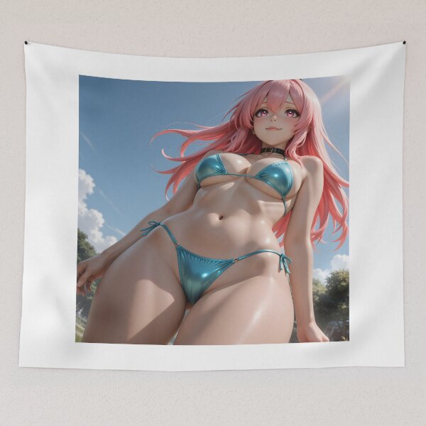 Item preview, Pink Haired Anime Girl in Metallic Blue Bikini Summer Swimsuit Art designed and sold by Killington.