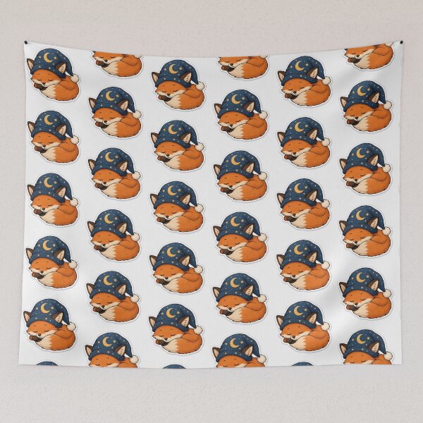 Item preview, sleepy fox in a moon hat designed and sold by bunkerart.