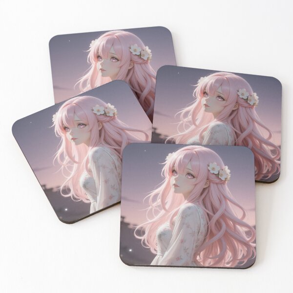 Item preview, Pink Haired Anime Girl with Cherry Blossoms Romantic Sunset Portrait designed and sold by Killington.