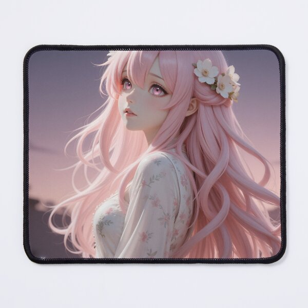 Item preview, Pink Haired Anime Girl with Cherry Blossoms Romantic Sunset Portrait designed and sold by Killington.