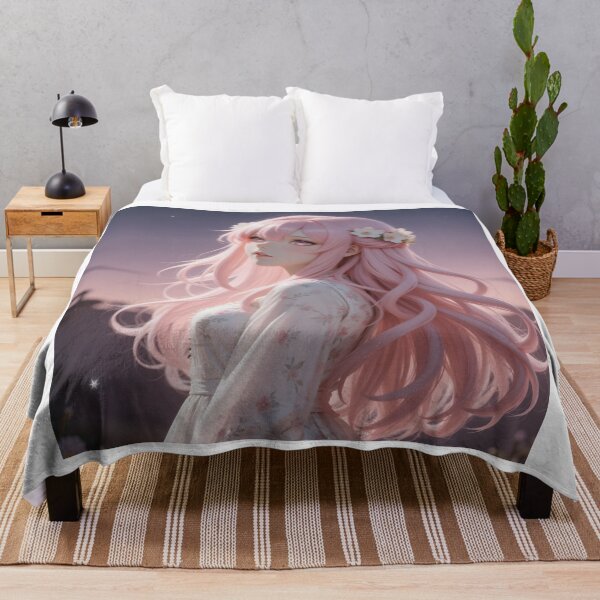 Item preview, Pink Haired Anime Girl with Cherry Blossoms Romantic Sunset Portrait designed and sold by Killington.