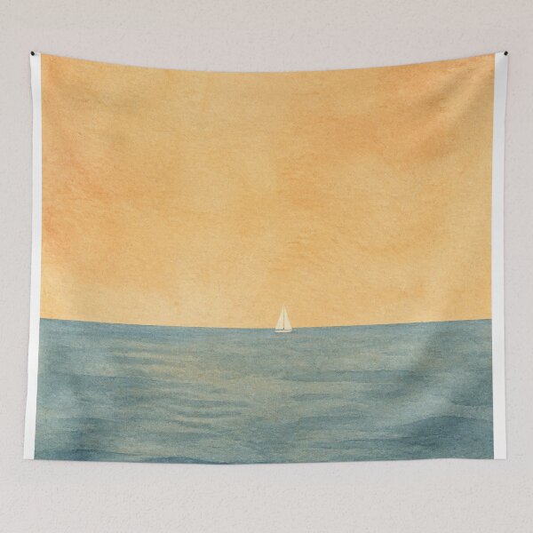 Item preview, Lone Sail on the Horizon Watercolour designed and sold by GoldenHourWalls.