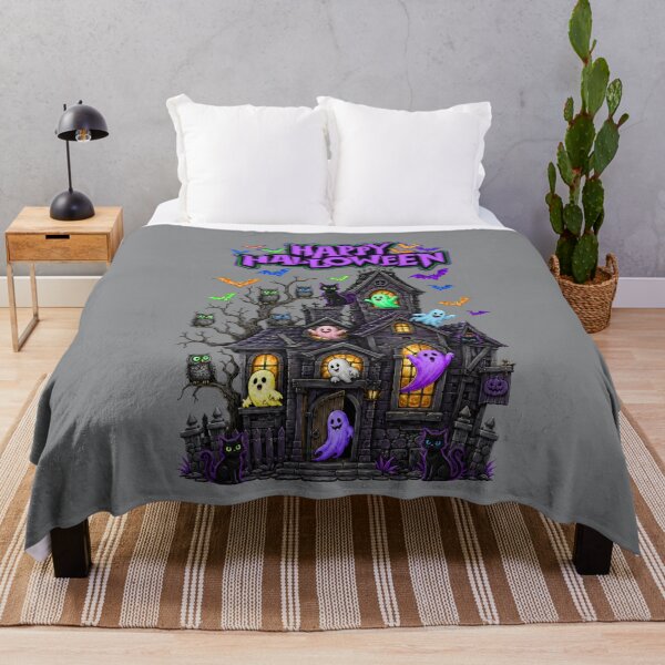 Item preview, Happy Halloween Haunted House with Ghosts and Black Cats designed and sold by Aimetoi.