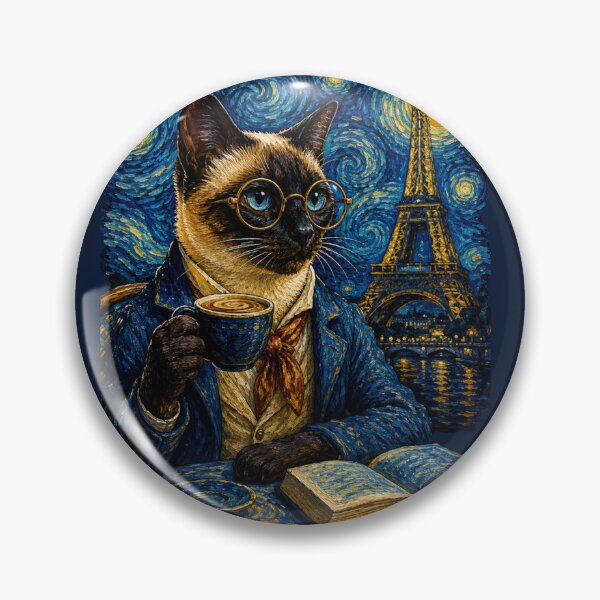 Item preview, Siamese Cat in Paris Starry Night Art designed and sold by Ada’s Mystic Atelier .