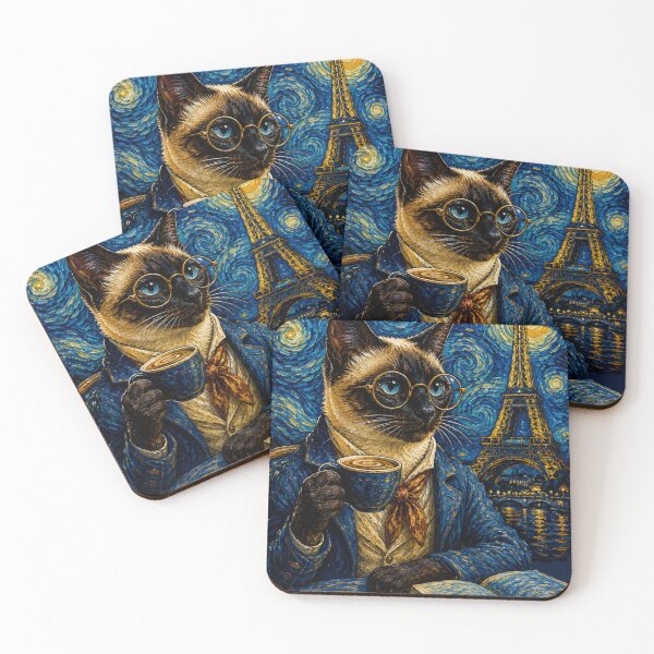 Item preview, Siamese Cat in Paris Starry Night Art designed and sold by Ada’s Mystic Atelier .