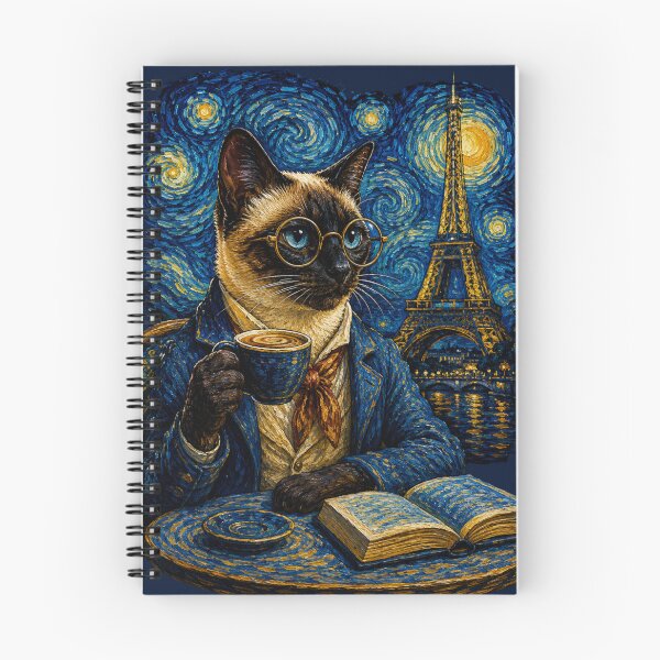 Item preview, Siamese Cat in Paris Starry Night Art designed and sold by Ada’s Mystic Atelier .