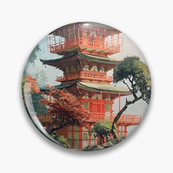Item preview, Japanese Pagoda Temple Landscape Japan Travel Vintage Art designed and sold by GrinGalore.