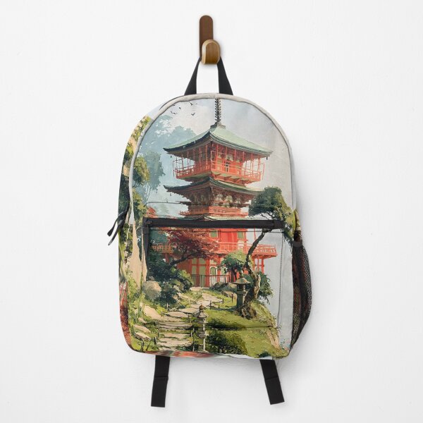 Item preview, Japanese Pagoda Temple Landscape Japan Travel Vintage Art designed and sold by GrinGalore.