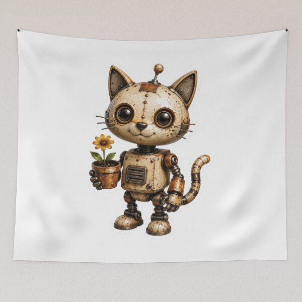 Item preview, Steampunk Robot Cat With Flower designed and sold by Snurly.