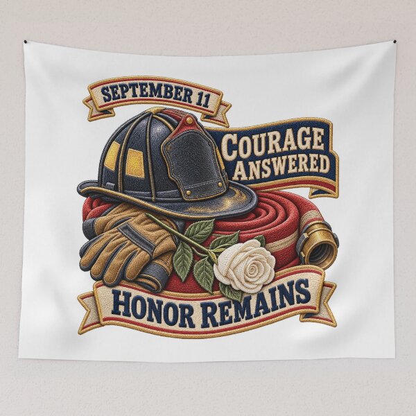 Item preview, September 11 Courage Answered Honor Remains – Firefighter Memorial Chenille Patch designed and sold by Jaani-T.