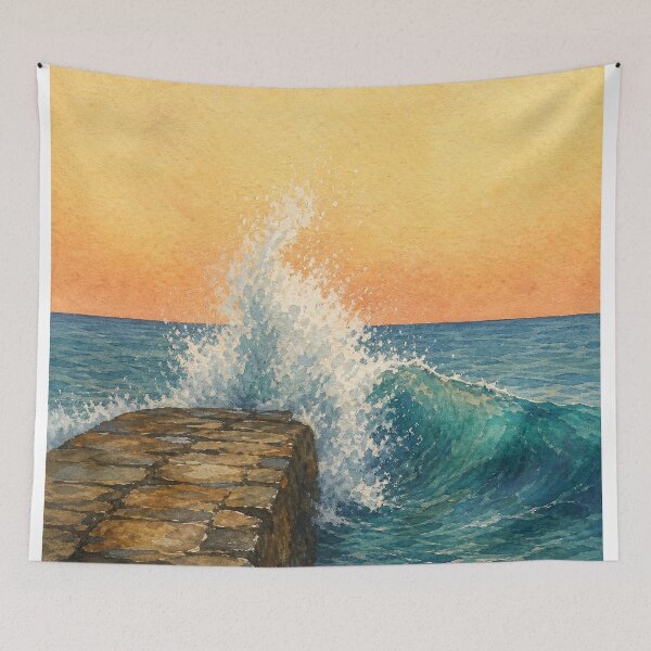 Item preview, Breaker on the Jetty Watercolour Coastal designed and sold by GoldenHourWalls.