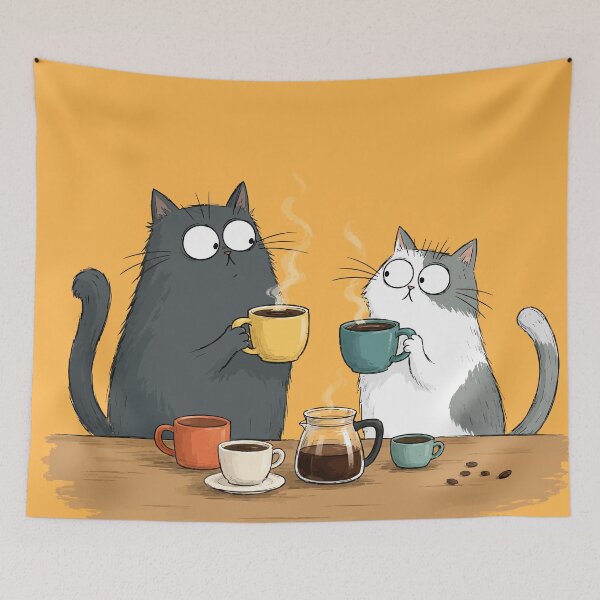 Item preview, Funny Wide Eyed Cats Drinking Coffee Caffeine Morning Humor Graphic designed and sold by The Upside Down.