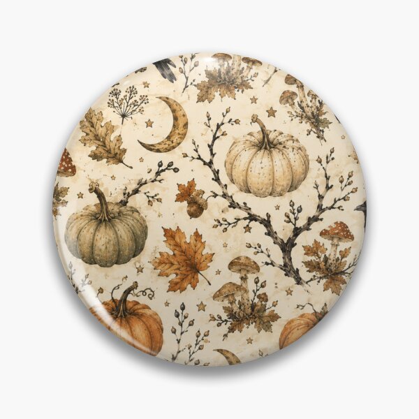 Item preview, Vintage Autumn Woodland Pattern with Pumpkins Ravens Mushrooms and Moon designed and sold by DreamPixelPrint.
