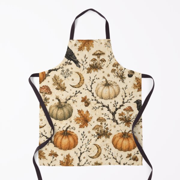 Item preview, Vintage Autumn Woodland Pattern with Pumpkins Ravens Mushrooms and Moon designed and sold by DreamPixelPrint.