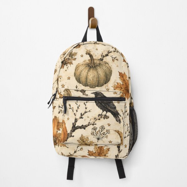 Item preview, Vintage Autumn Woodland Pattern with Pumpkins Ravens Mushrooms and Moon designed and sold by DreamPixelPrint.