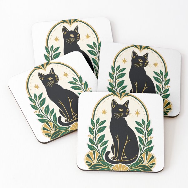 Item preview, Neo Deco Black Cat with Emerald Botanicals — Gracefully Unbothered designed and sold by sousou-83.