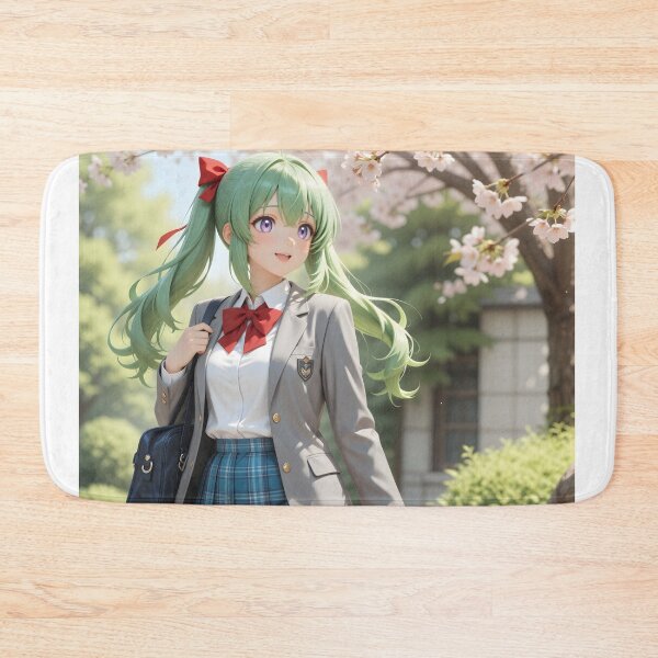 Item preview, Green Haired Anime Schoolgirl Under Cherry Blossoms Spring Sakura Art designed and sold by Killington.